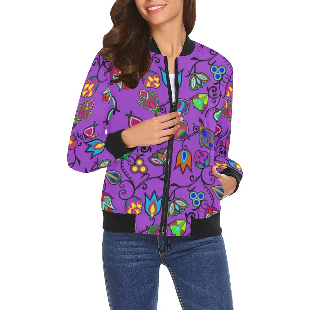 Indigenous Paisley - Dark Orchid Bomber Jacket for Women