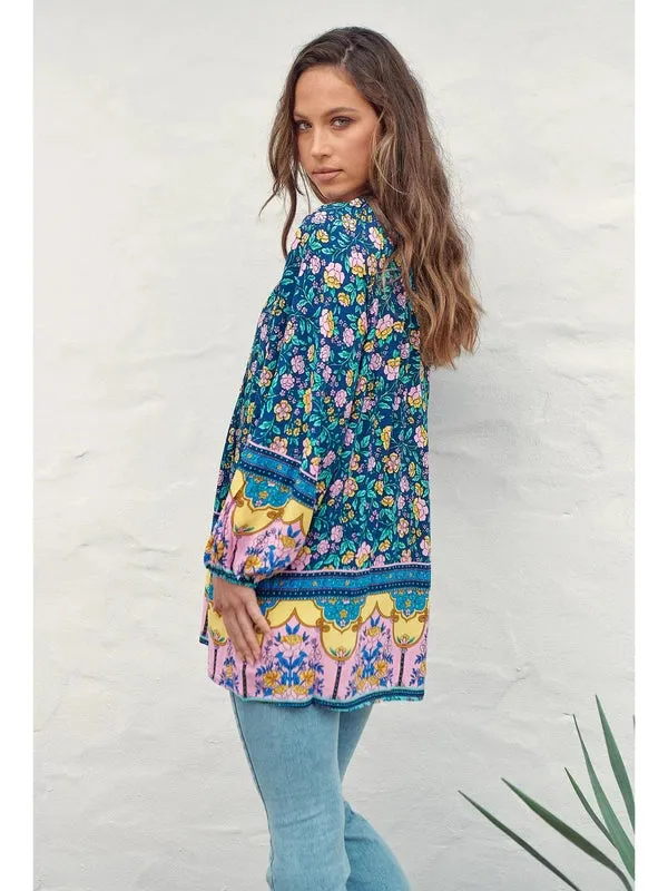 JAASE Posy Print Kellie Long Sleeve Blouse - Blue