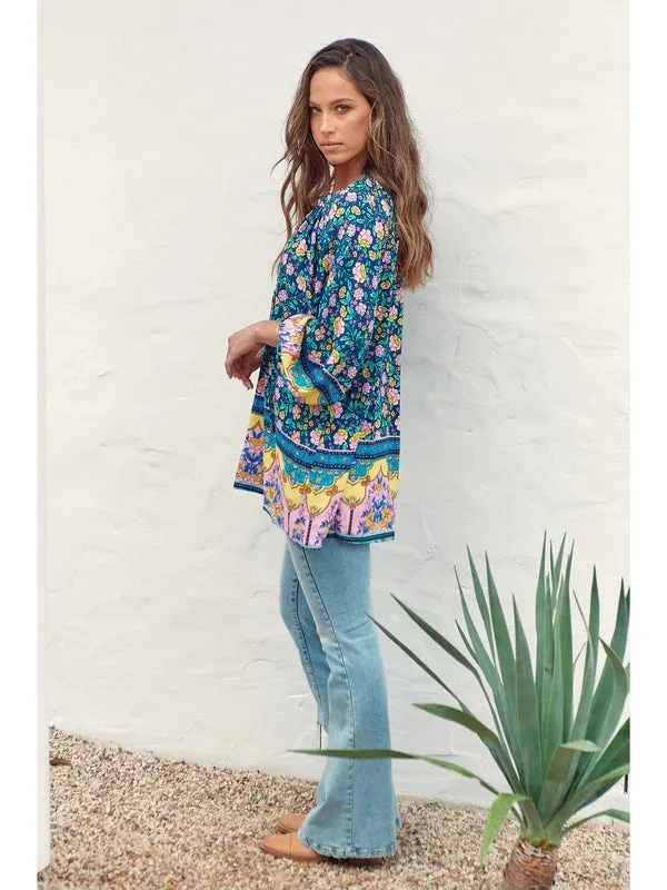 JAASE Posy Print Kellie Long Sleeve Blouse - Blue