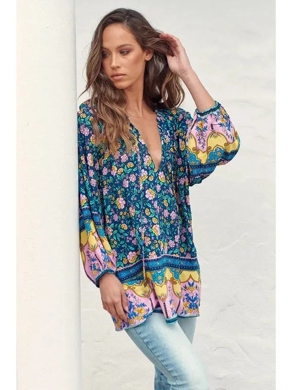 JAASE Posy Print Kellie Long Sleeve Blouse - Blue