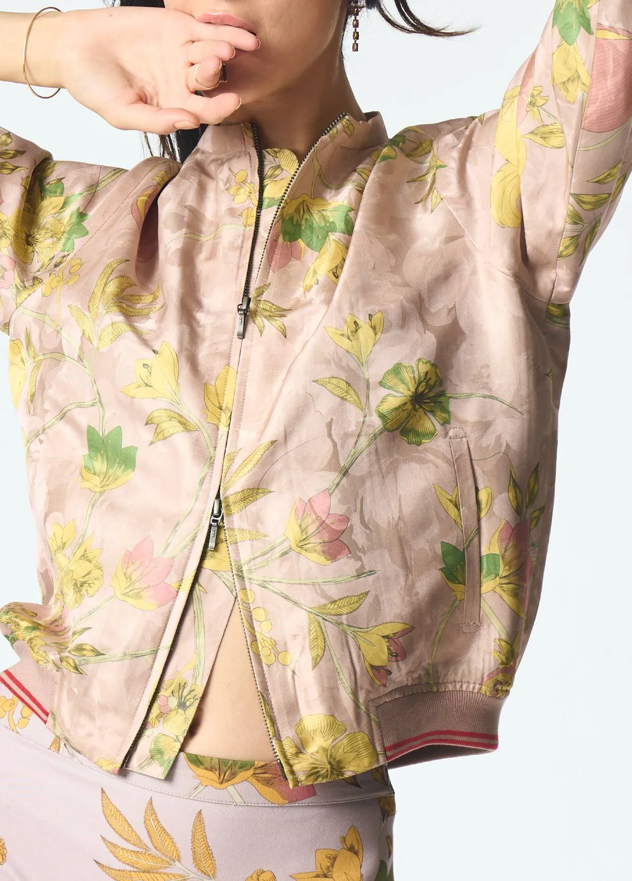 Janbaaz Bomber Jacket Silk Damask Champagne Pink