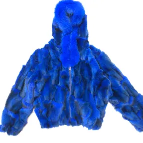 Kashani Women's Royal Blue Fox Fox Hooded Bomber Coat