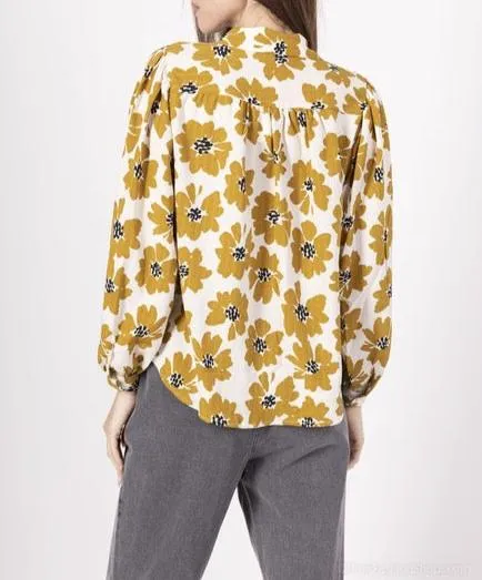 Katrina Button Up Daisy Blouse in Yellow