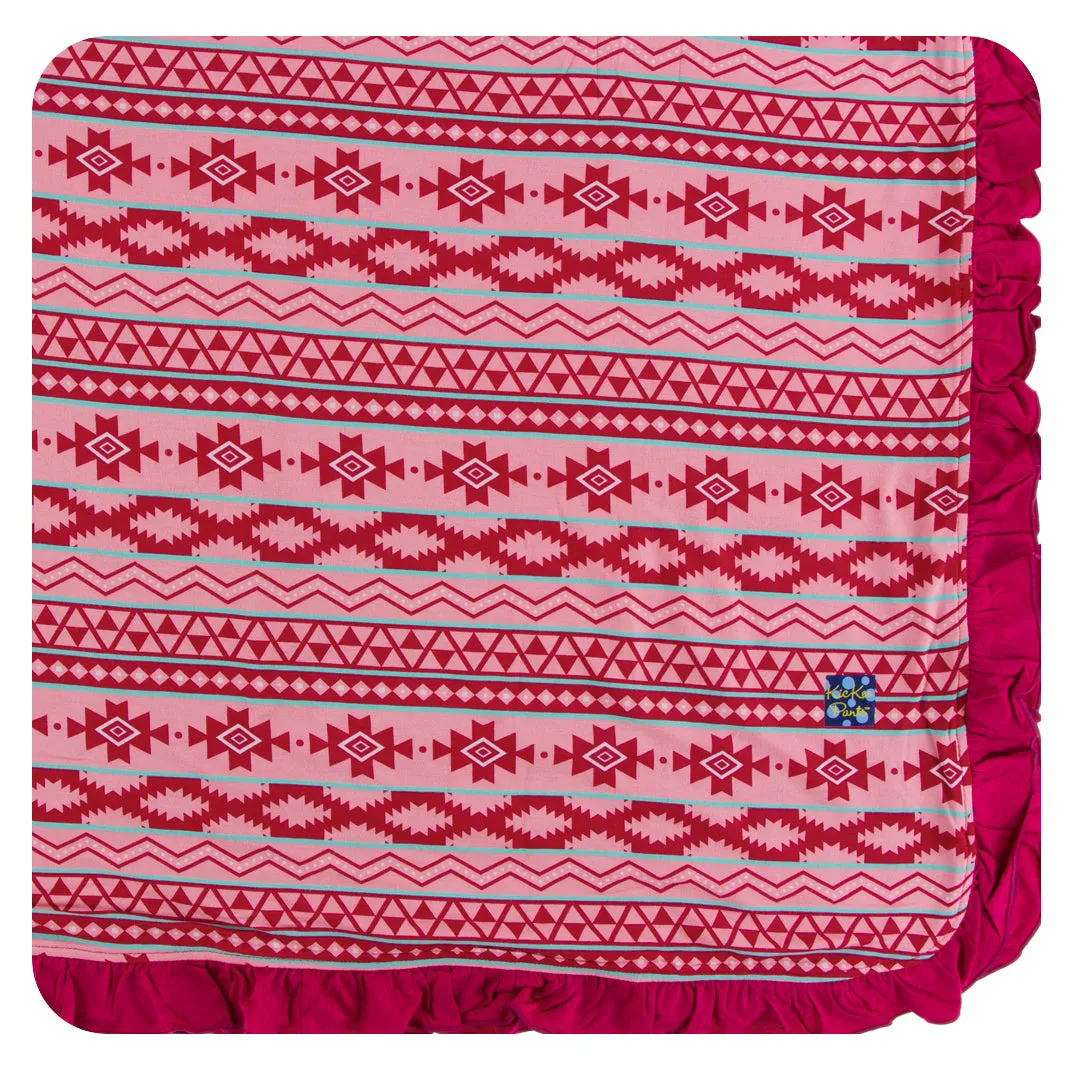 KicKee Pants Strawberry Mayan Pattern Ruffle Toddler Blanket