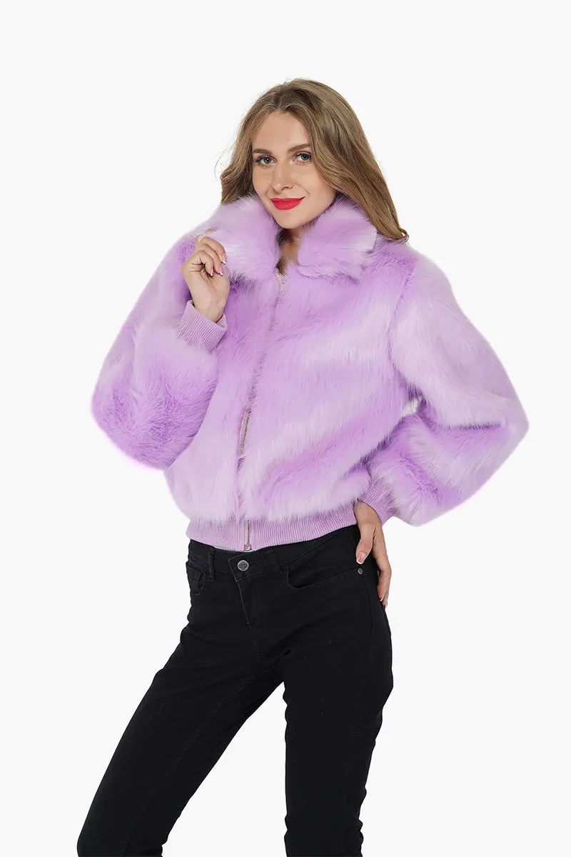 Lavender Lover Faux Fur Bomber Jacket