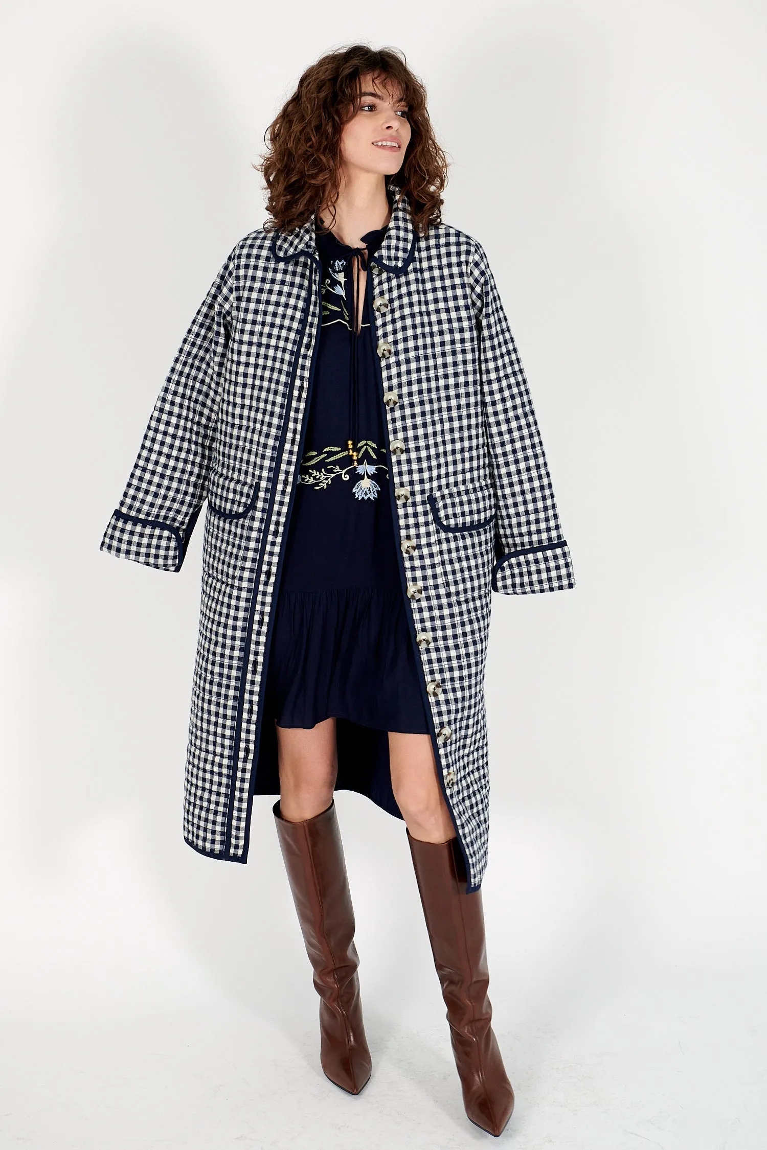 Lilibet Jacket in Indigo Gingham