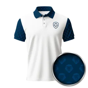 Lion Shield White & Blue Cut & Sewn Short Sleeve Polo (Classic Fit)