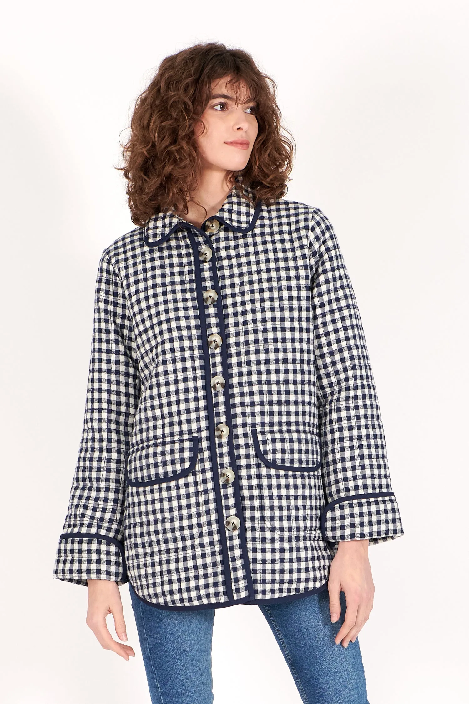 Maddie Jacket in Indigo Gingham