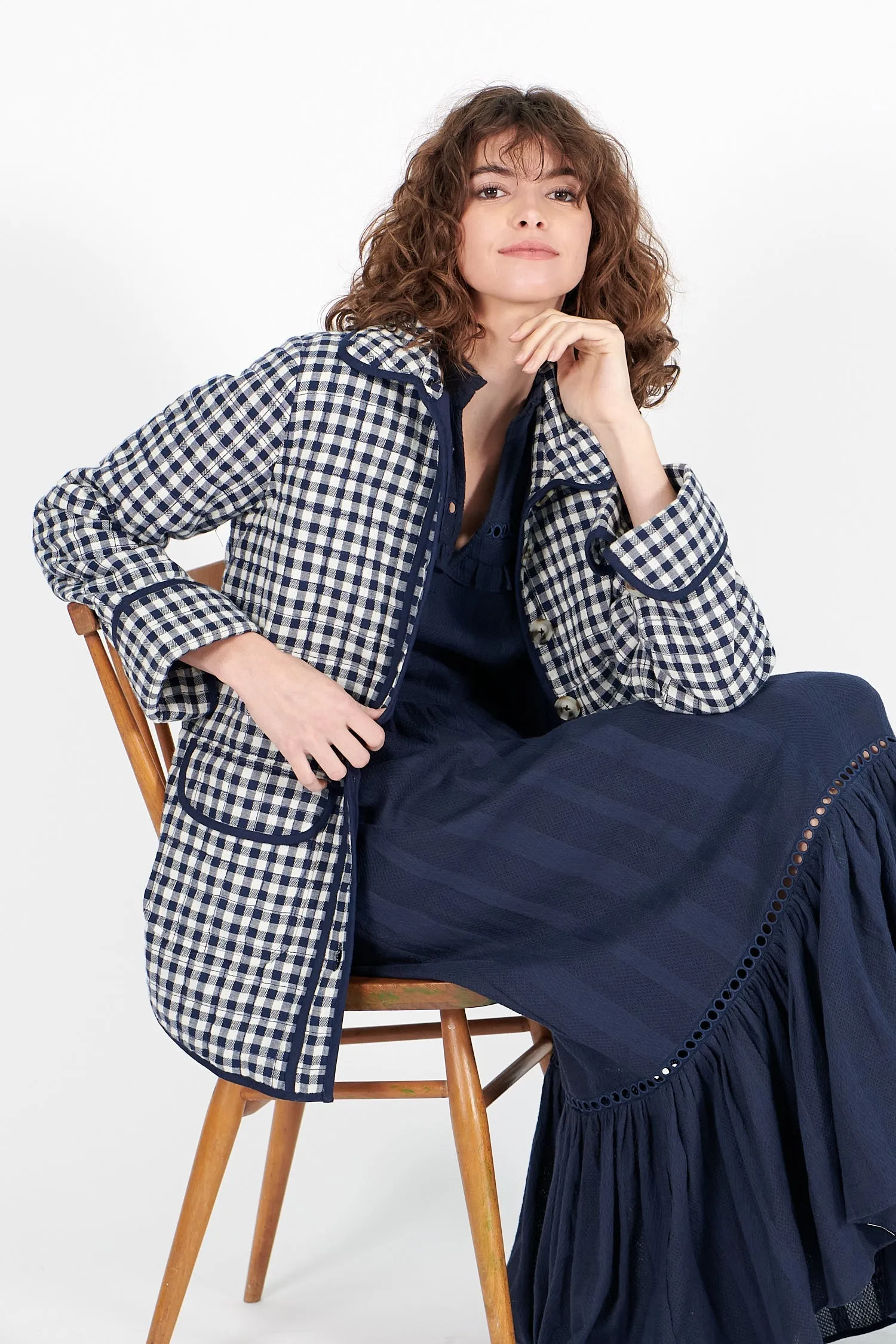 Maddie Jacket in Indigo Gingham