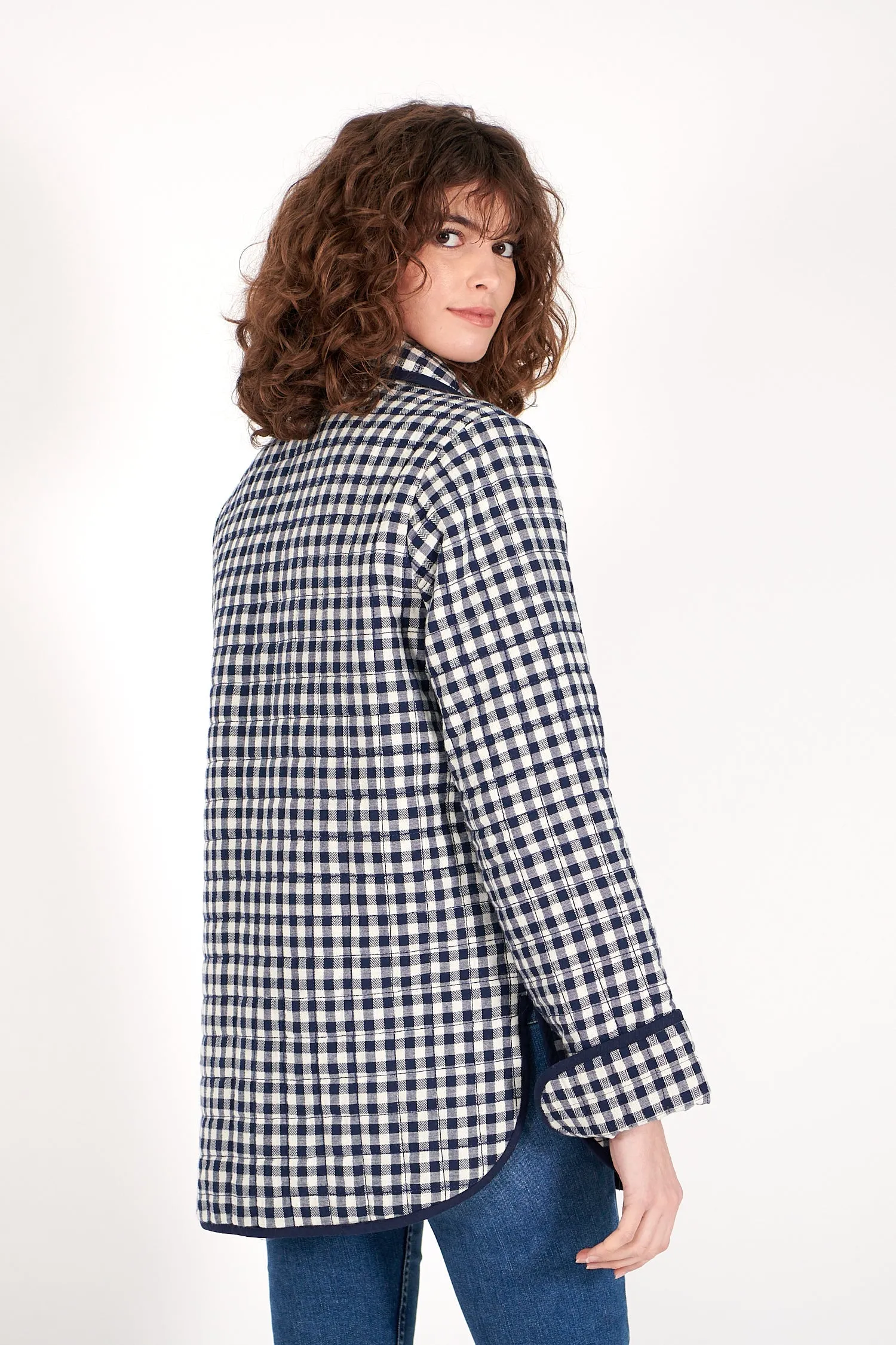 Maddie Jacket in Indigo Gingham