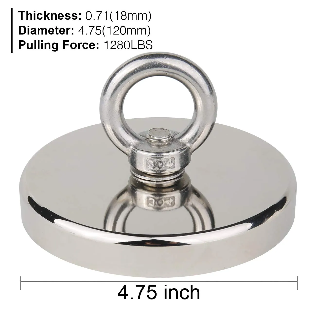 Magreen Fishing Magnet 1280Lbs Pulling Force Rare Earth Neodymium Magnet With Eyebolt Diameter 4.75 Inch (120Mm) Superior Magnetics For Underwater Salvage, Retrieval And Recovery