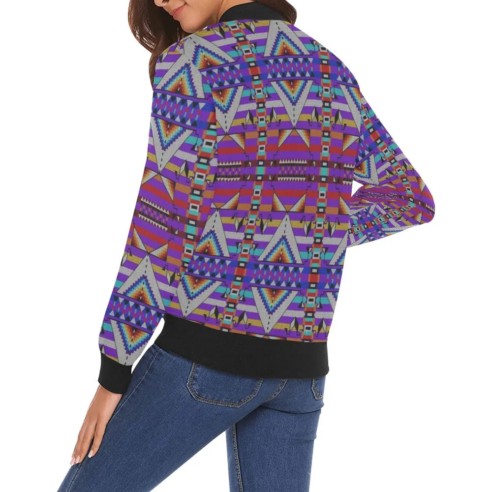 Medicine Blessing Purple All Over Print Bomber Jacket for Women