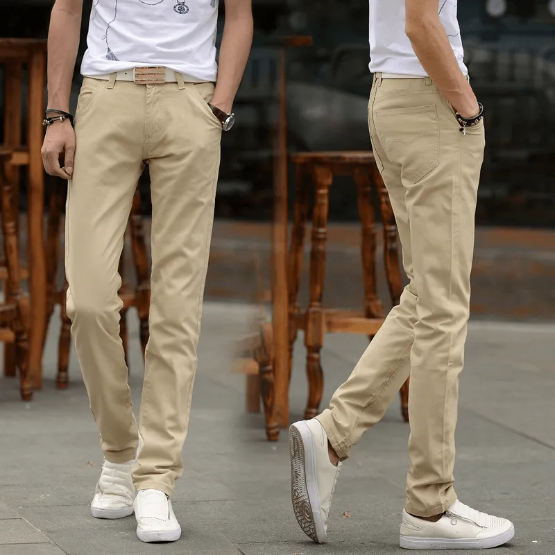 Men Solid Color Slim Fit Straight Pants XXS-3XL