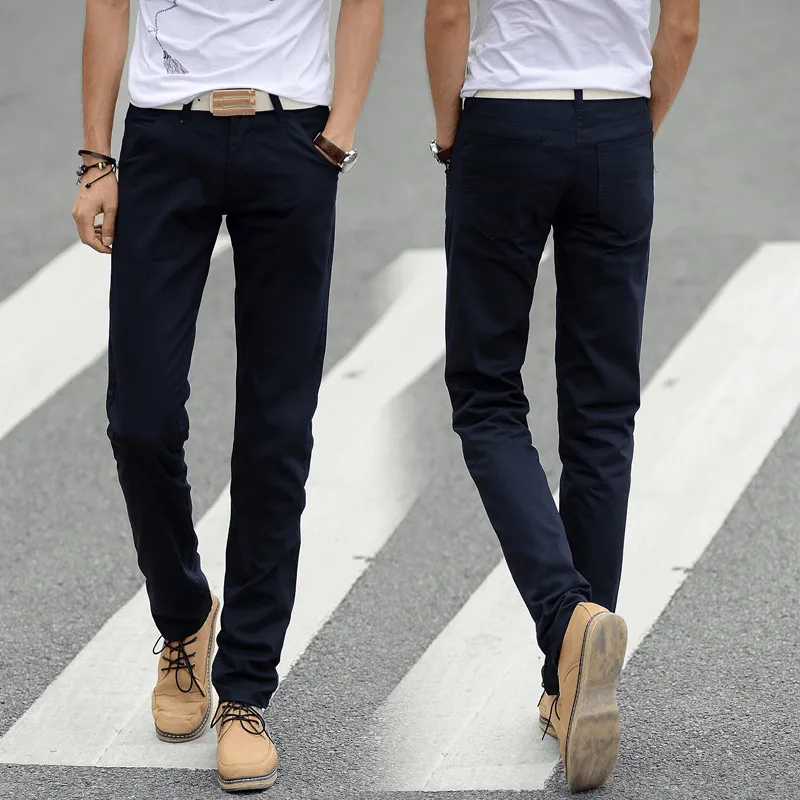 Men Solid Color Slim Fit Straight Pants XXS-3XL