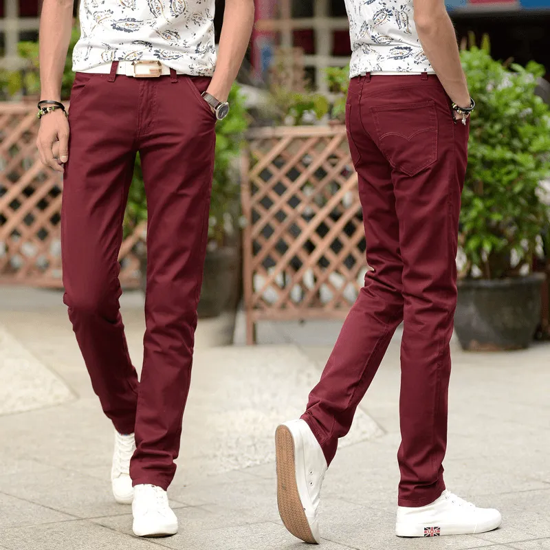 Men Solid Color Slim Fit Straight Pants XXS-3XL