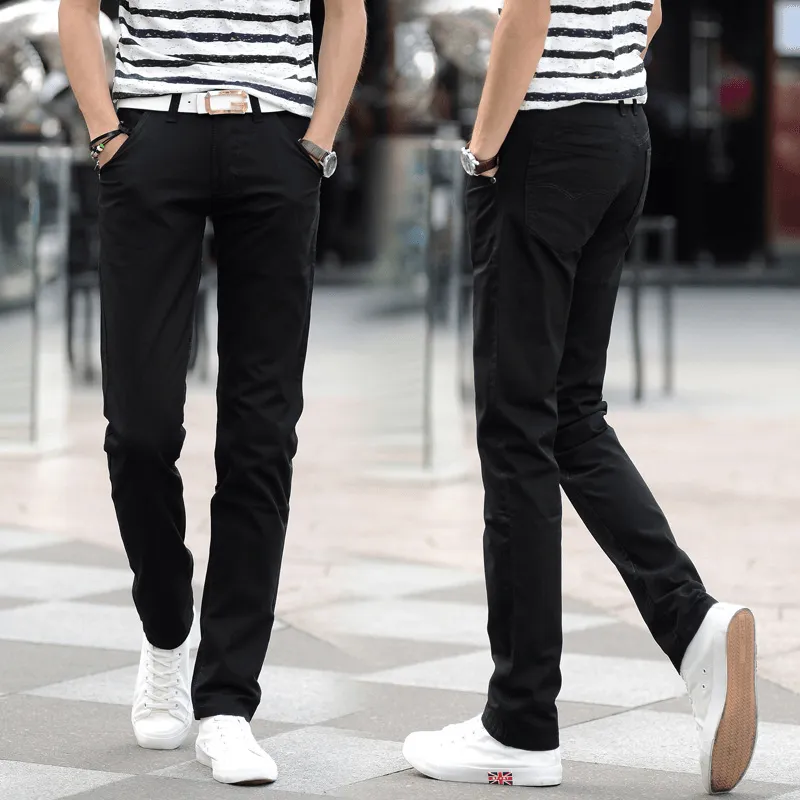 Men Solid Color Slim Fit Straight Pants XXS-3XL