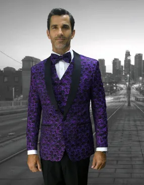 Mens Geometric Wave Paisley Tuxedo in Purple & Black