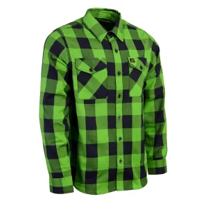 Milwaukee Leather MNG11656 Men's Flannel Plaid Shirt Black and Neon-Green Long Sleeve Cotton Button Down Shirt