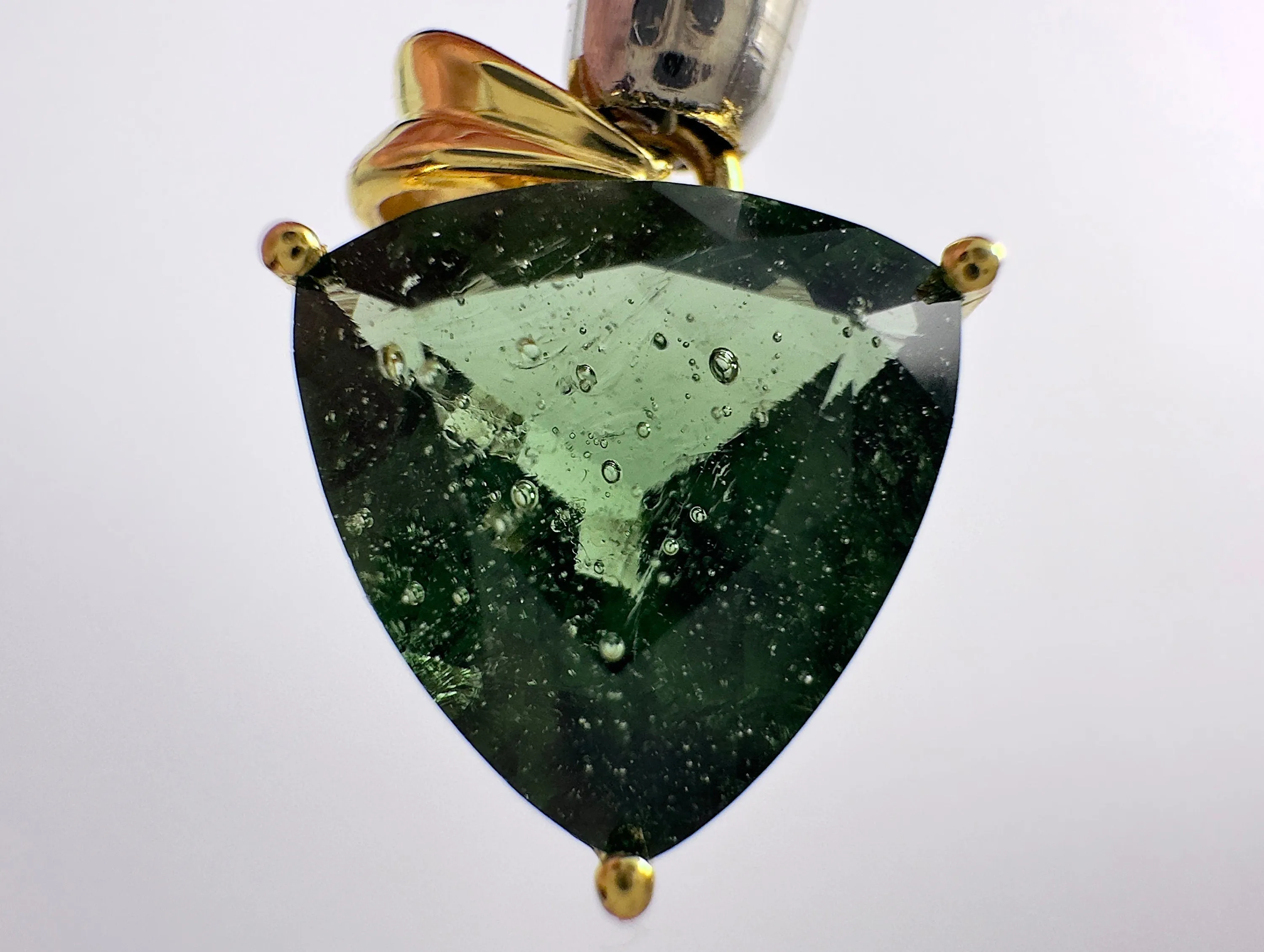 MOLDAVITE Faceted Crystal Pendant - Czech Republic - Genuine 18k Gold Moldavite Tektite Pendant with Certificate of Authenticity, 53931