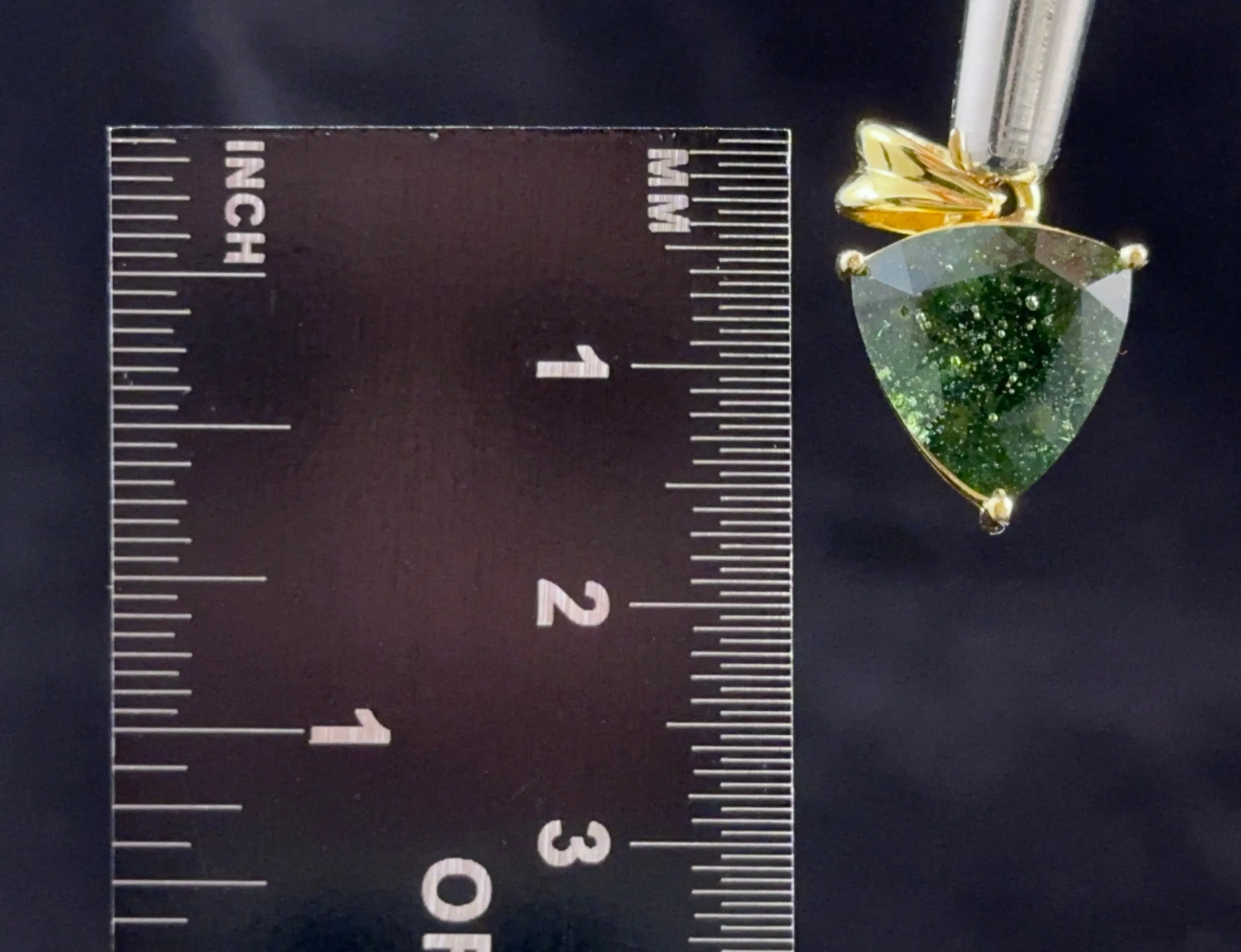 MOLDAVITE Faceted Crystal Pendant - Czech Republic - Genuine 18k Gold Moldavite Tektite Pendant with Certificate of Authenticity, 53931