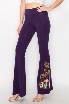 Mushroom Embroidery Bell Bottom Pants