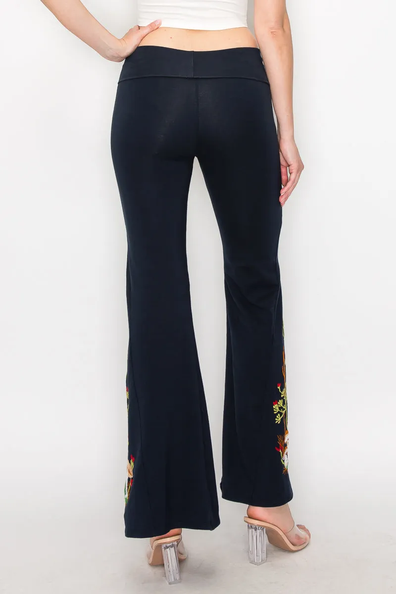 Mushroom Embroidery Bell Bottom Pants