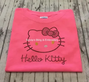 Neon Pink Kitty Face Rhinestone T-shirt