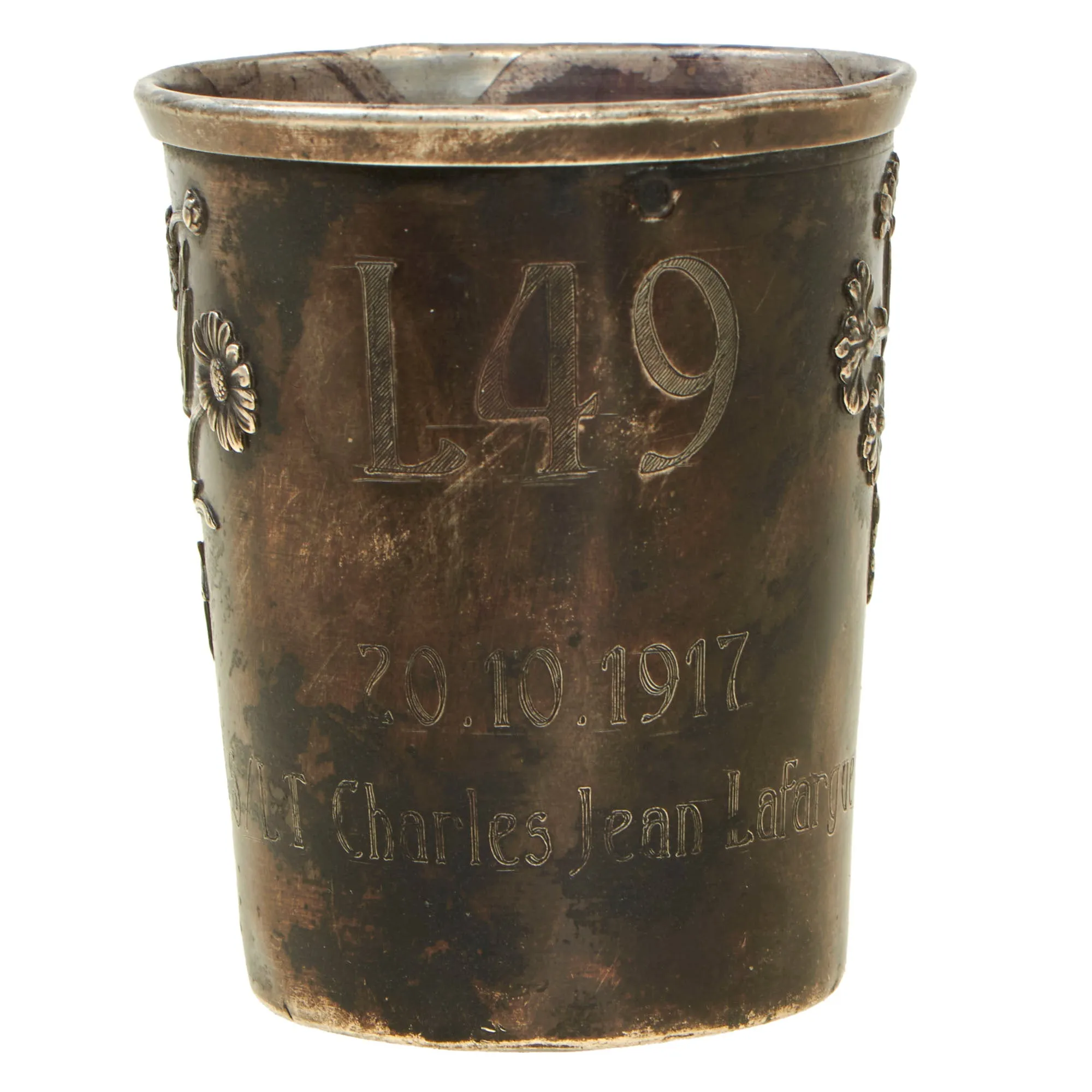 Original French WWI Sgt (Sub/Lt.) Charles Jean LaFargue of Escadrille Spa.152 Silver Commemoration Cup For Actions Taken In Shooting Down German Airship L49 - The First German Airship Successfully Captured