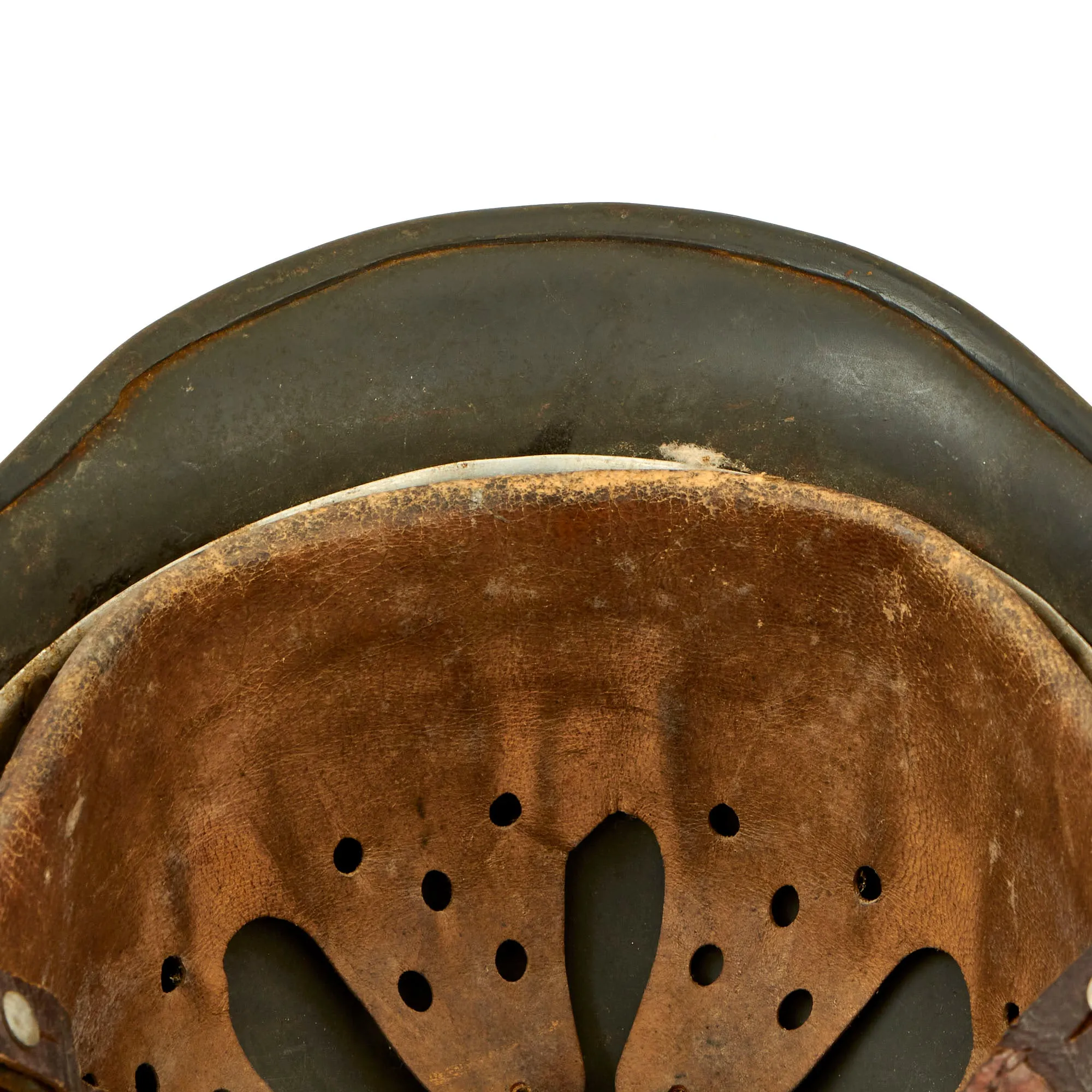 Original German WWII 1939 Dated Luftwaffe M35 Double Decal Helmet with 60cm Liner & Chinstrap in Named USGI Bring Back Box - NS68