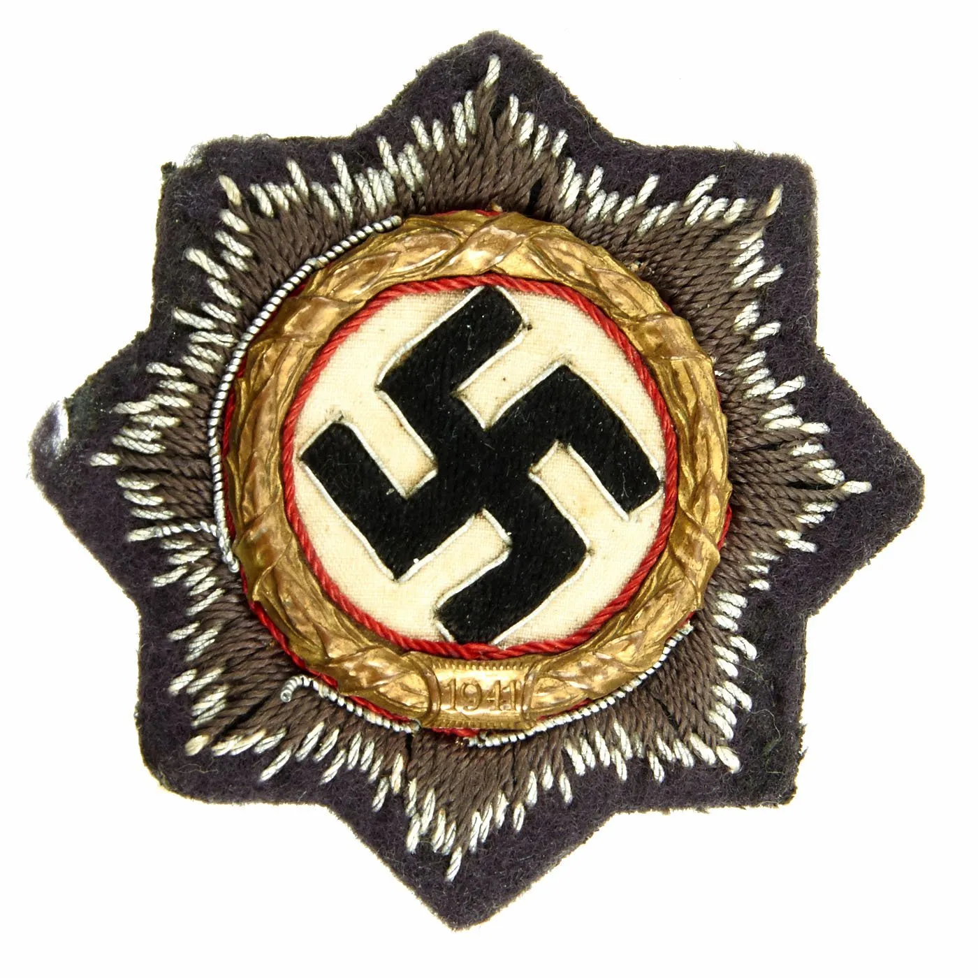 Original German WWII Luftwaffe Gold 1941 German Cross Award Embroidered Cloth Badge in Blue