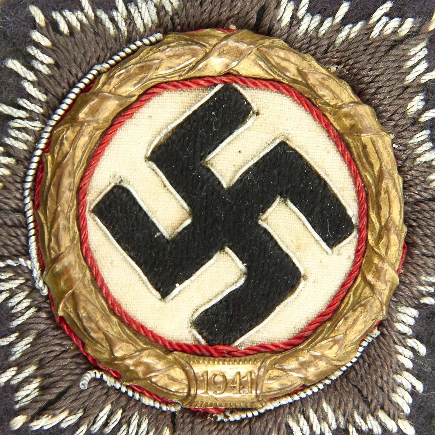 Original German WWII Luftwaffe Gold 1941 German Cross Award Embroidered Cloth Badge in Blue