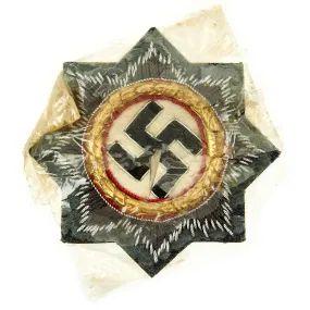 Original German WWII Luftwaffe Gold 1941 German Cross Award Embroidered Cloth Badge in Cellophane