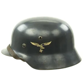 Original German WWII Luftwaffe M35 Double Decal Size 61cm Helmet with 1939 Dome Stamp and LBA Chinstrap - ET68