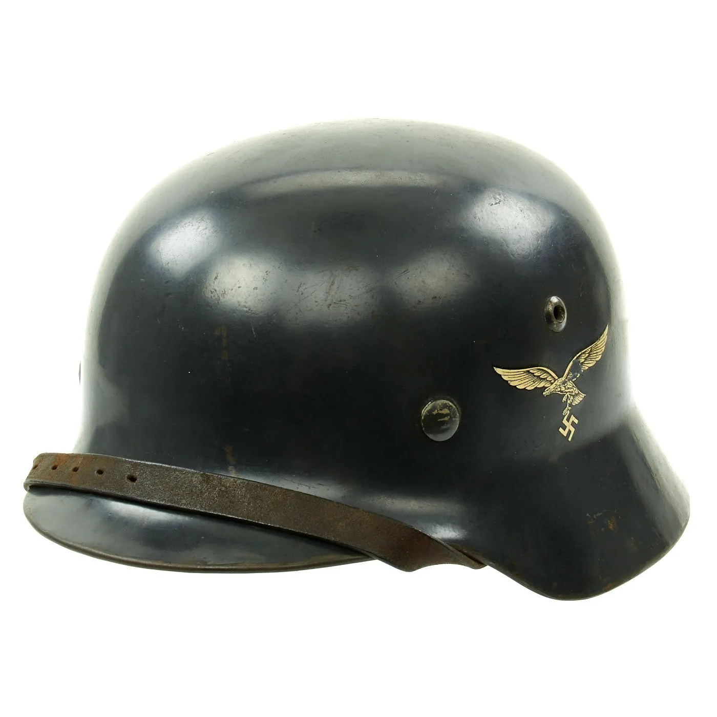 Original German WWII Luftwaffe M35 Double Decal Size 61cm Helmet with 1939 Dome Stamp and LBA Chinstrap - ET68