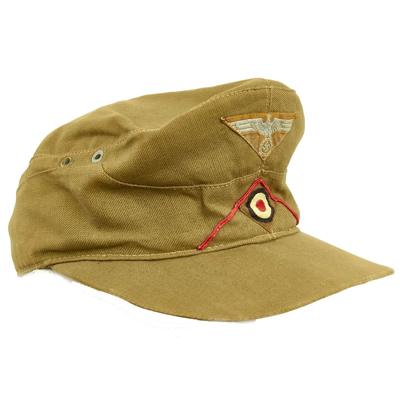 Original German WWII Model 41 Afrikakorps Artillery Tropical Field Cap dated 1943 - Size 58