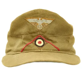 Original German WWII Model 41 Afrikakorps Artillery Tropical Field Cap dated 1943 - Size 58