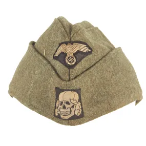 Original German WWII Waffen SS EM-NCO Field Gray Wool M40 Overseas Side Cap with Insignia - size 60