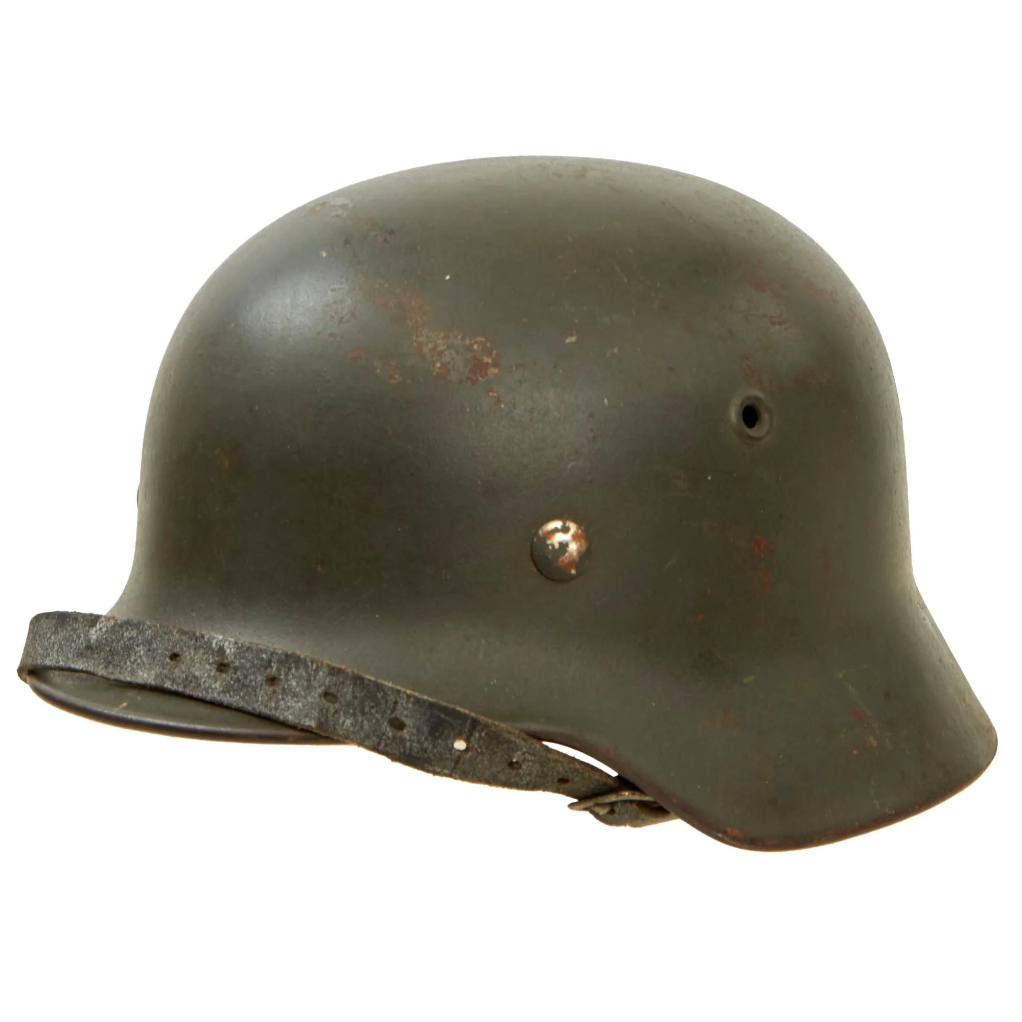 Original Rare German WWII Waffen SS M40 Single Decal Helmet with 55cm Liner and Chinstrap - Stamped ET62