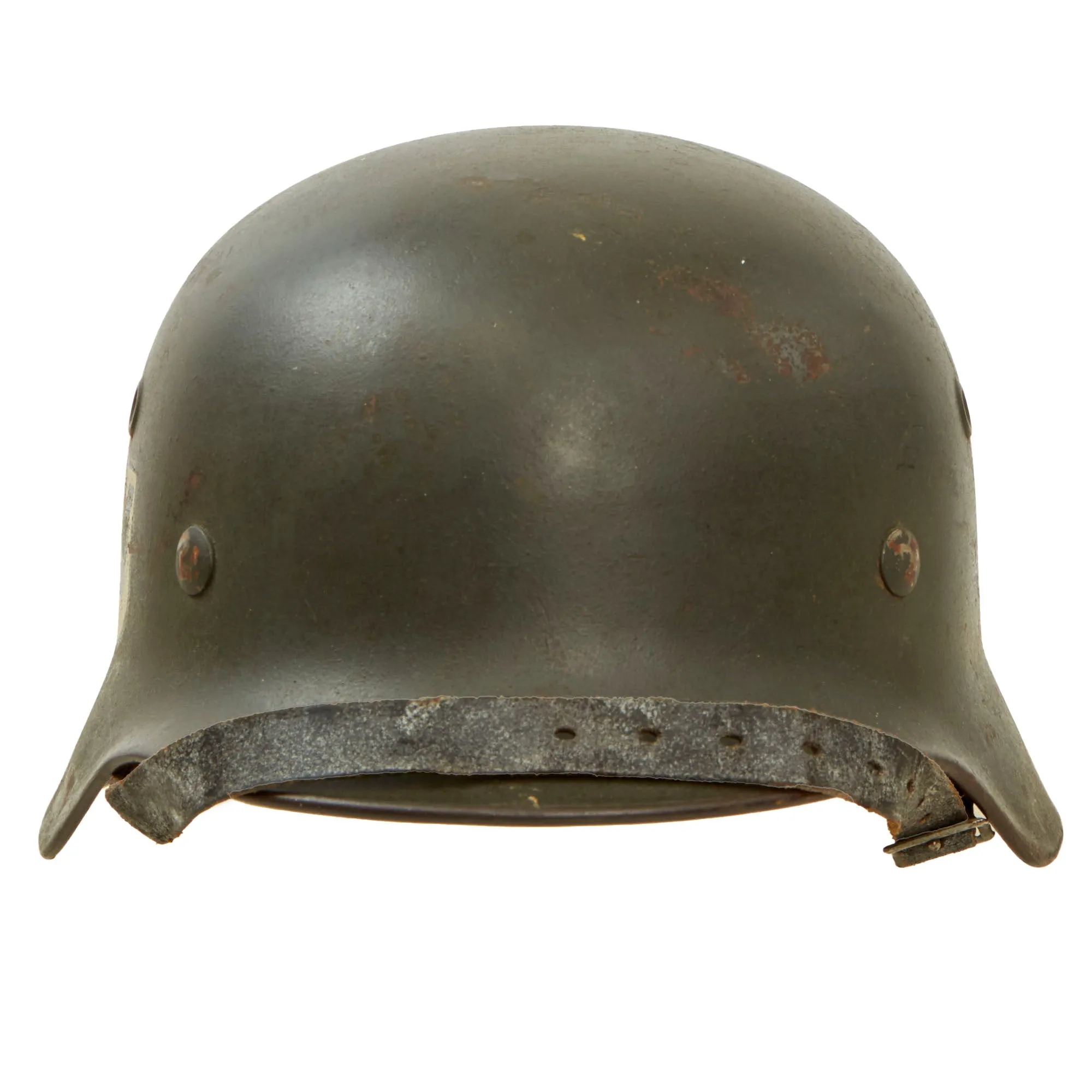 Original Rare German WWII Waffen SS M40 Single Decal Helmet with 55cm Liner and Chinstrap - Stamped ET62