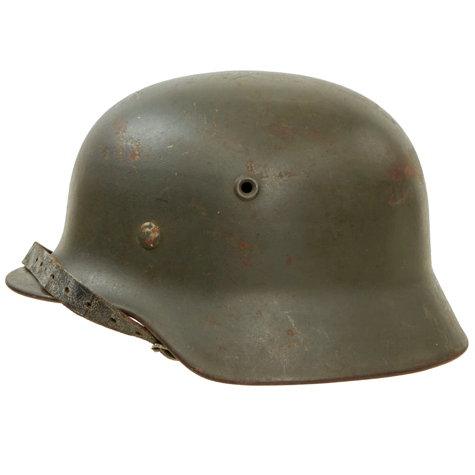 Original Rare German WWII Waffen SS M40 Single Decal Helmet with 55cm Liner and Chinstrap - Stamped ET62