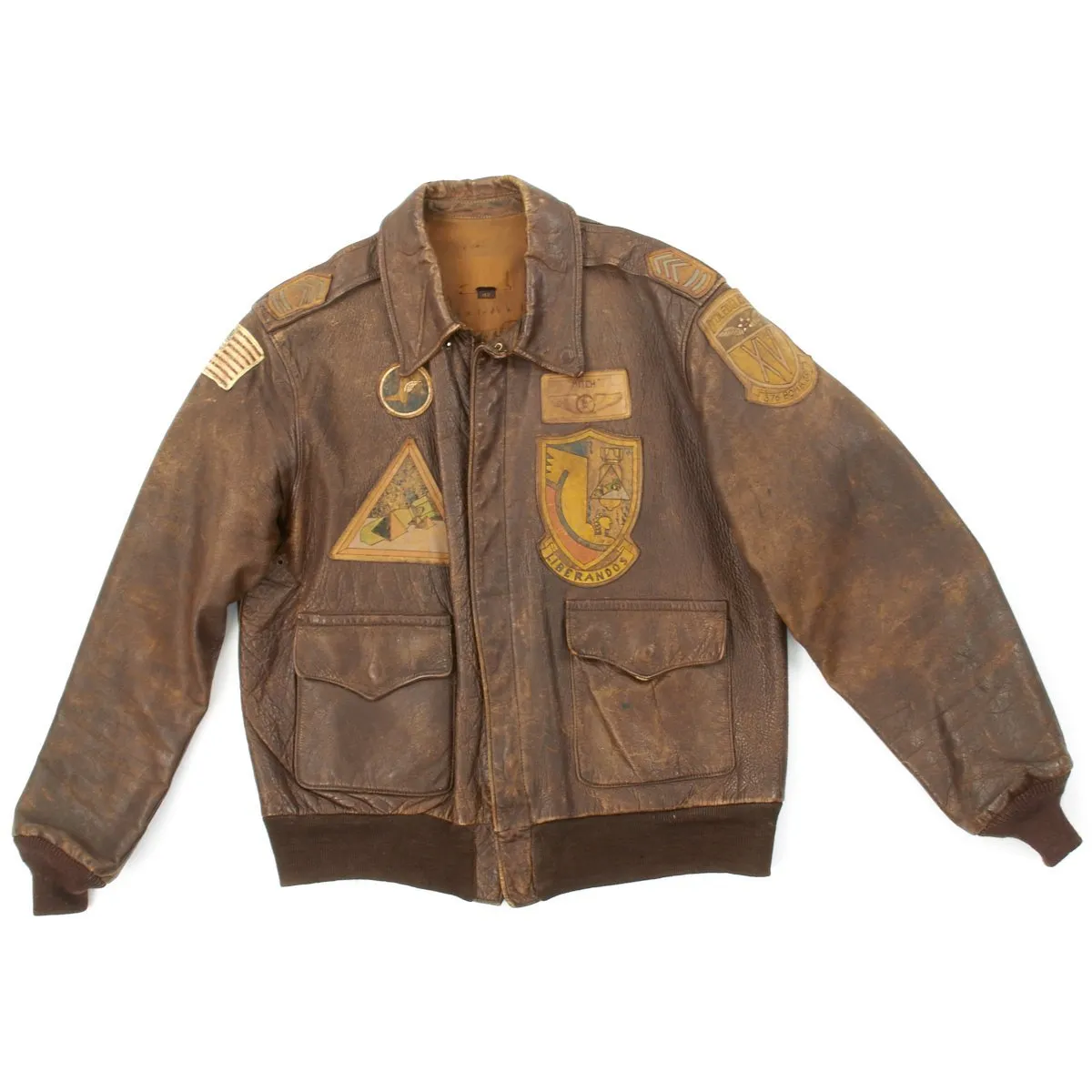 Original U.S WWII 376th Bomb Group Liberandos A-2 Flight Jacket - Order of the Winged Boot