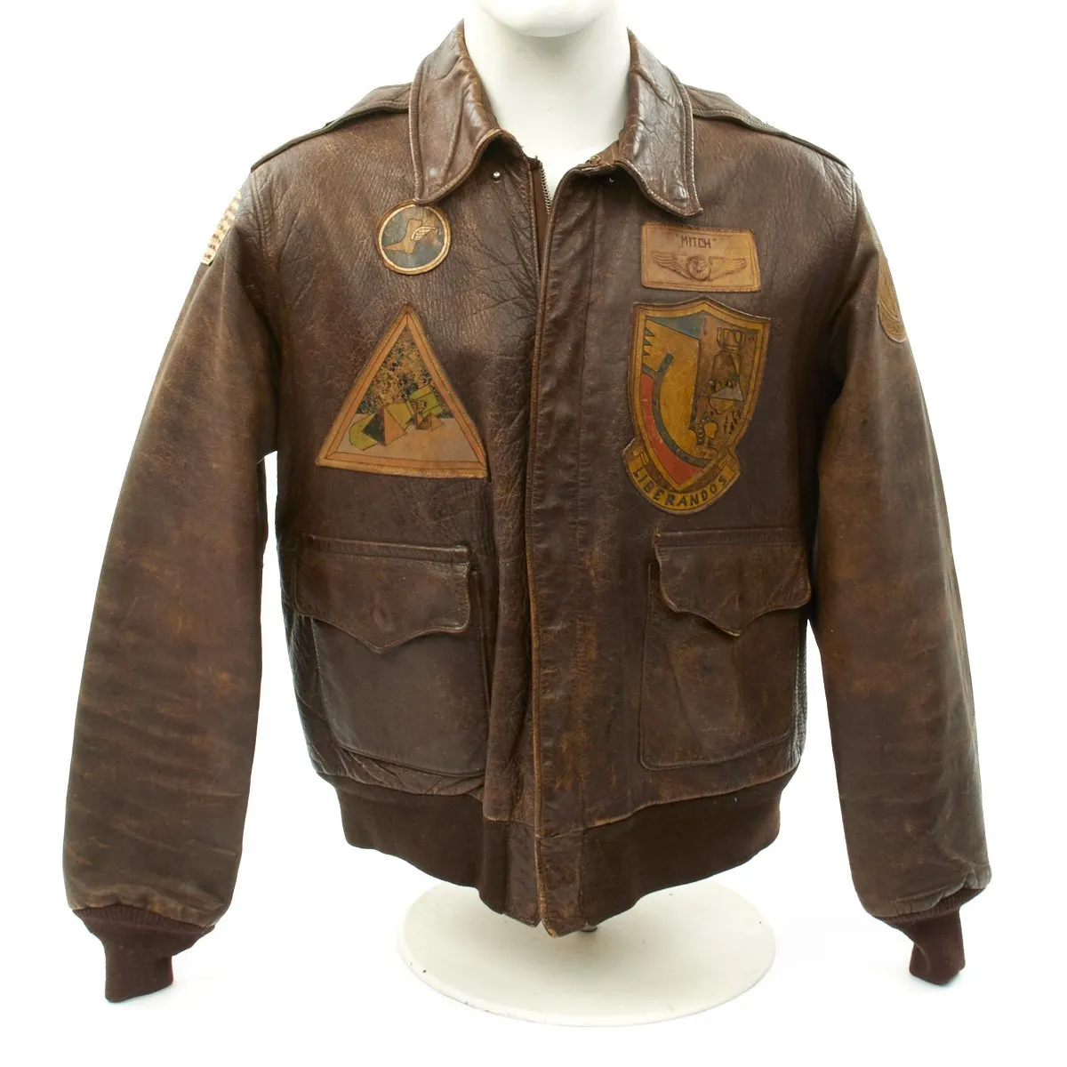 Original U.S WWII 376th Bomb Group Liberandos A-2 Flight Jacket - Order of the Winged Boot