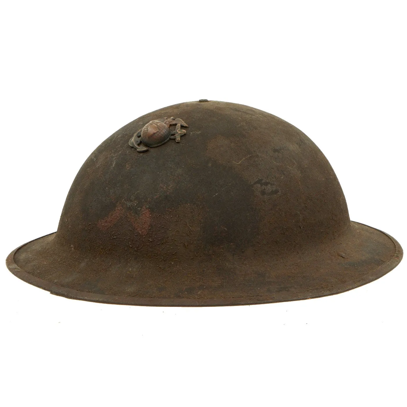 Original WWI U.S. Marine Corps Service Worn M1917 Doughboy Helmet Shell with EGA Badge