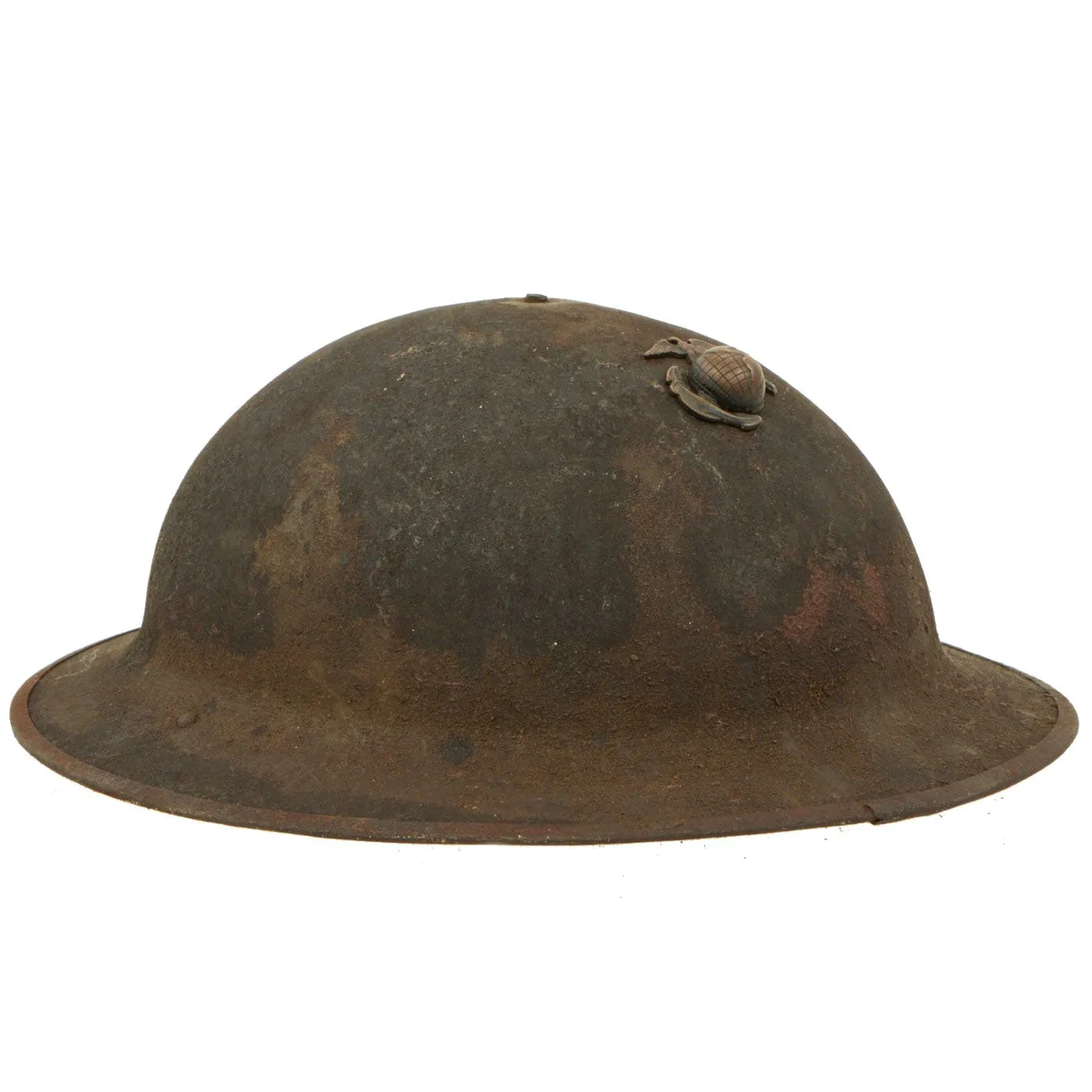 Original WWI U.S. Marine Corps Service Worn M1917 Doughboy Helmet Shell with EGA Badge