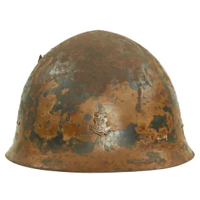 Original WWII Japanese SNLF Special Naval Landing Forces Tetsubo Helmet With Battle Damage