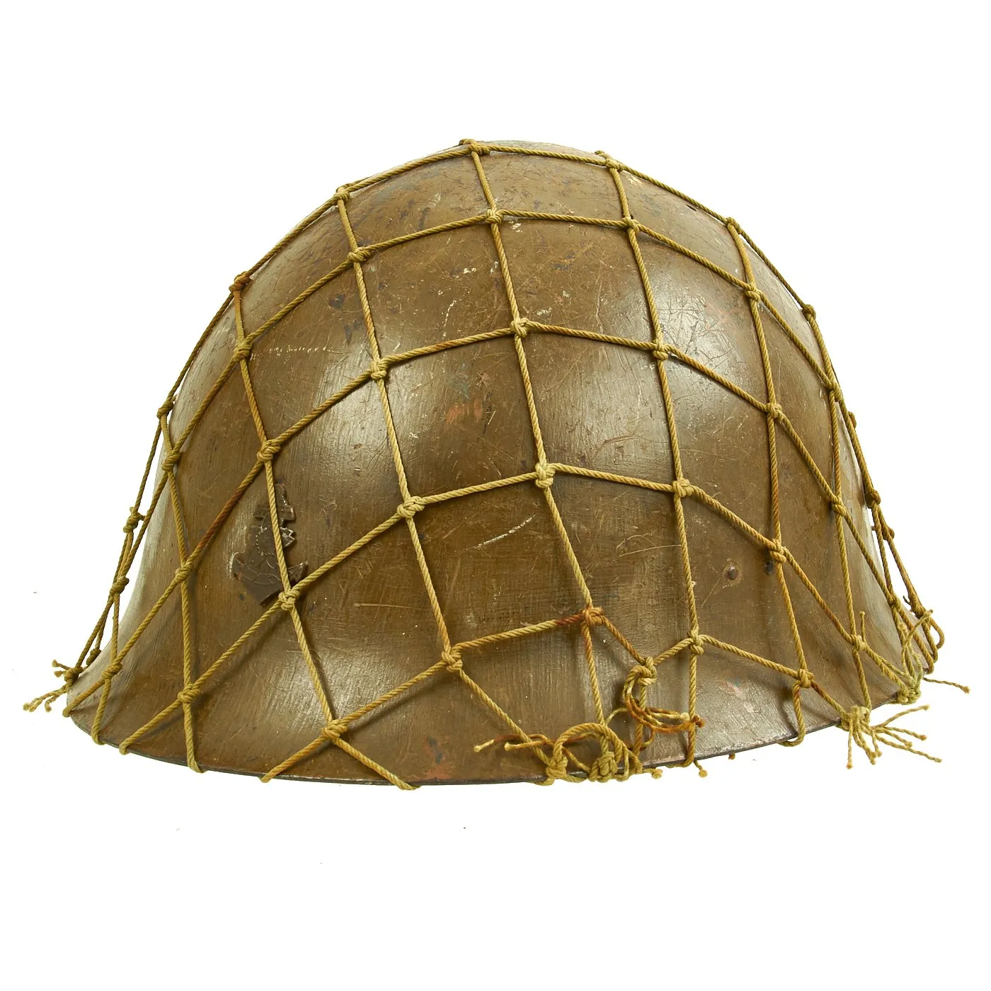 Original WWII Japanese SNLF Special Naval Landing Forces Tetsubo Helmet with Bring Back Tag & Net