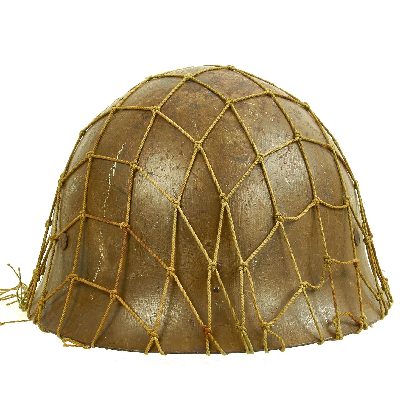 Original WWII Japanese SNLF Special Naval Landing Forces Tetsubo Helmet with Bring Back Tag & Net