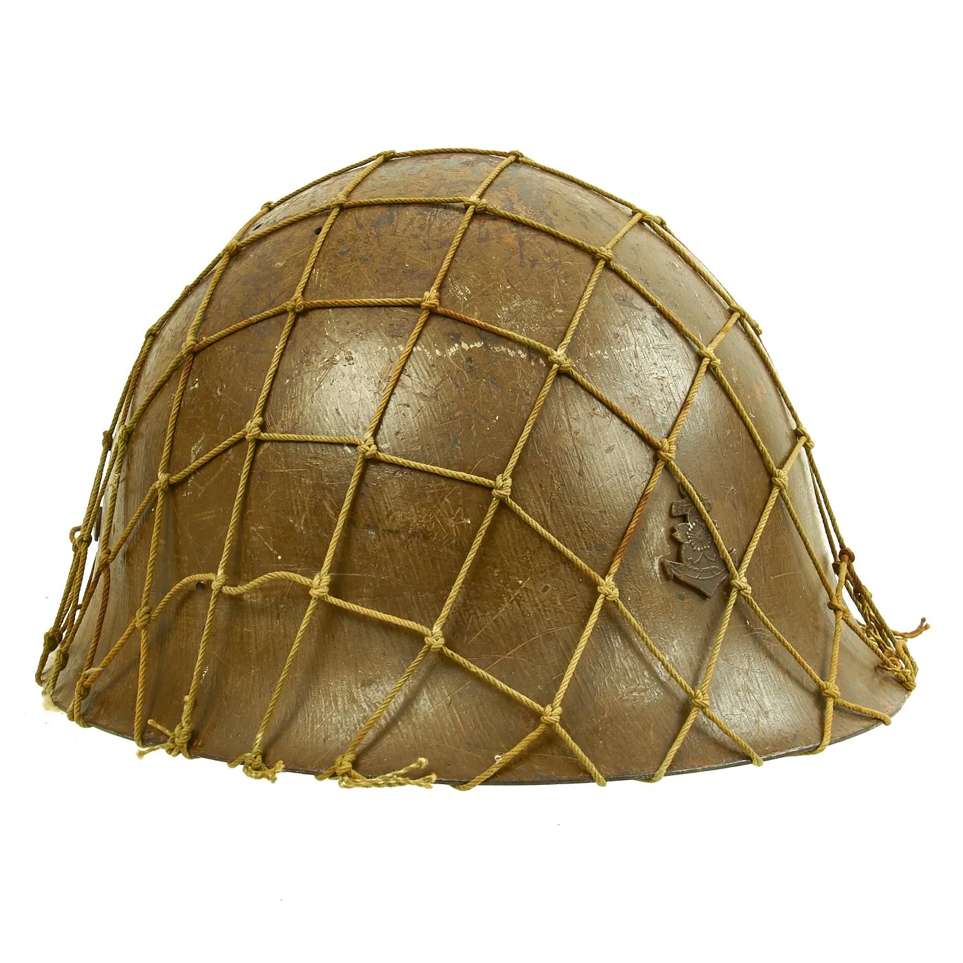 Original WWII Japanese SNLF Special Naval Landing Forces Tetsubo Helmet with Bring Back Tag & Net