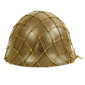 Original WWII Japanese SNLF Special Naval Landing Forces Tetsubo Helmet with Bring Back Tag & Net