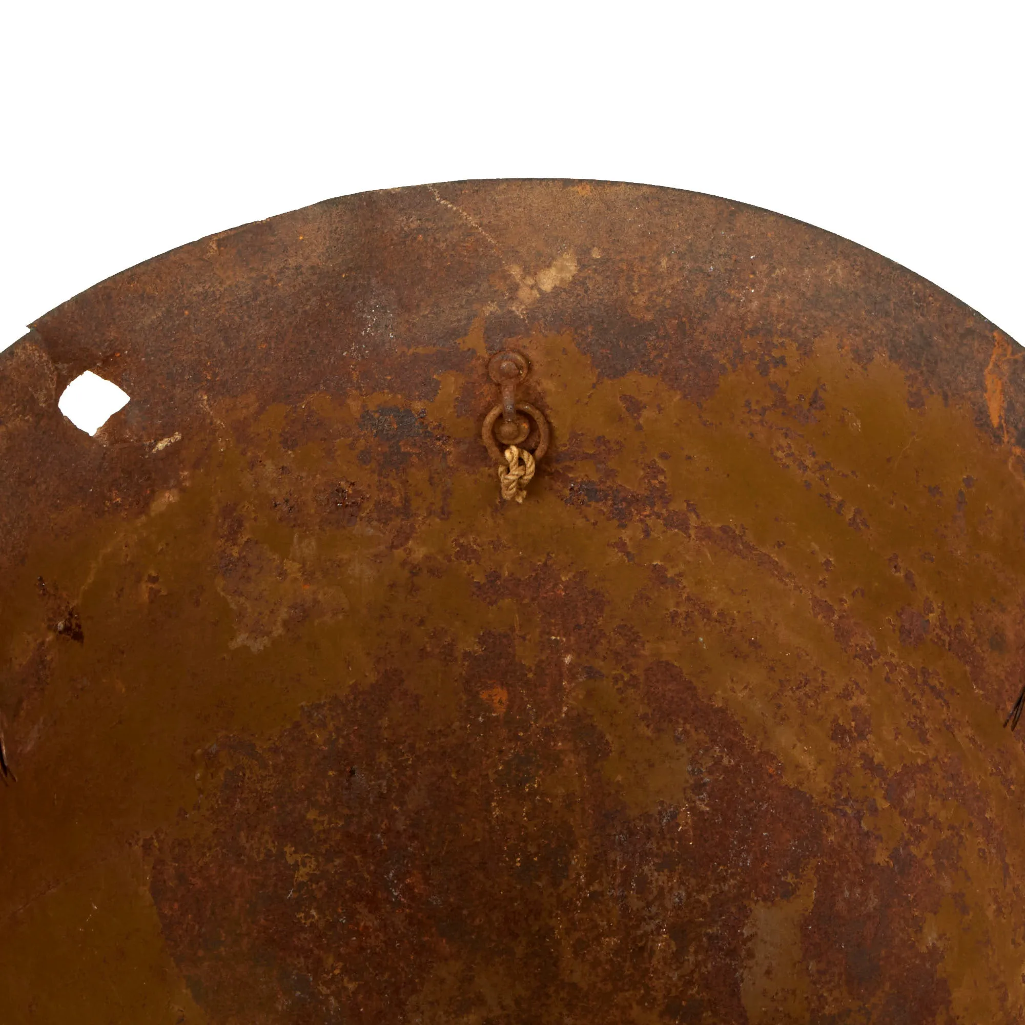 Original WWII Japanese Special Naval Landing Forces (SNLF) Helmet Shell with Metal Badge Insignia - “Battle Damaged”